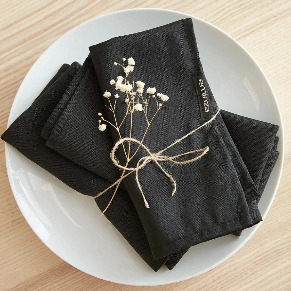 EMINZA Lot de 3 serviettes de table polyester (40 x 40 cm) Elise es Noir Discount