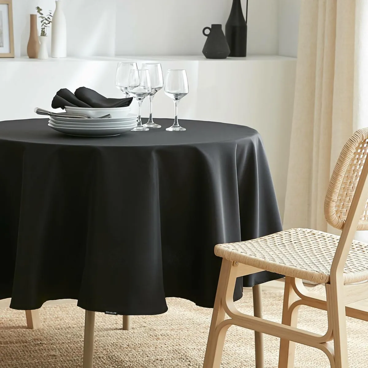 EMINZA Lot de 3 serviettes de table polyester (40 x 40 cm) Elise es Noir Discount