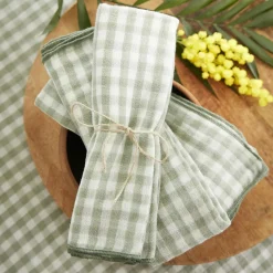 EMINZA Lot de 3 serviettes gaze de coton (40 x 40 cm) Gaïa vichy Vert Eucalyptus Discount
