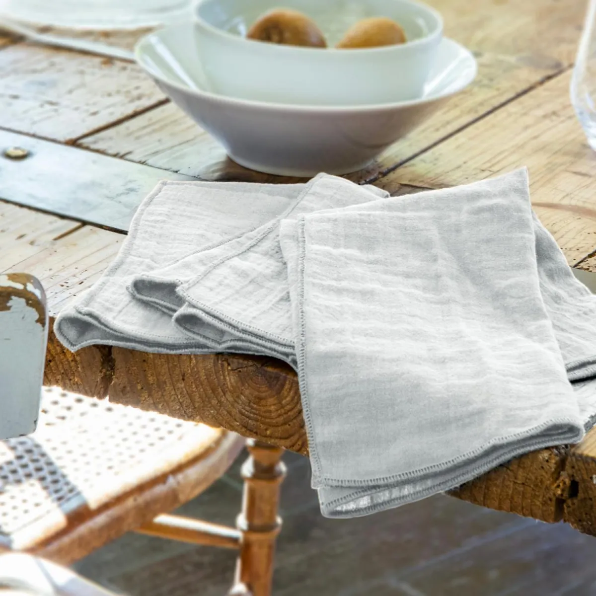 EMINZA Lot de 3 serviettes gaze de coton (40 x 40 cm) Gaïa Gris nuage Gris clair Outlet