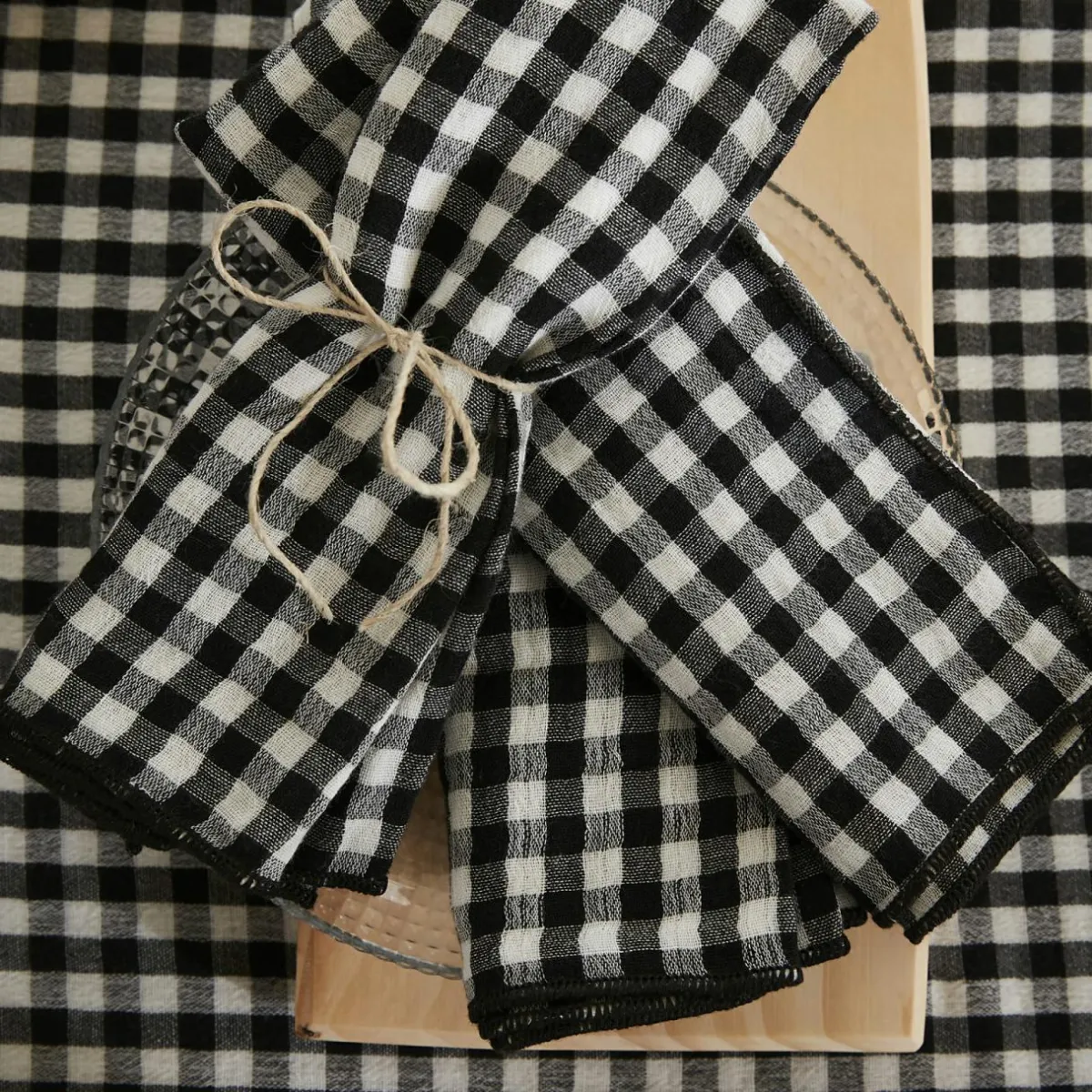 EMINZA Lot de 3 serviettes gaze de coton (40 x 40 cm) Gaïa vichy e Noir Online