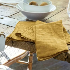EMINZA Lot de 3 serviettes gaze de coton (40 x 40 cm) Gaïa Jaune safran Discount