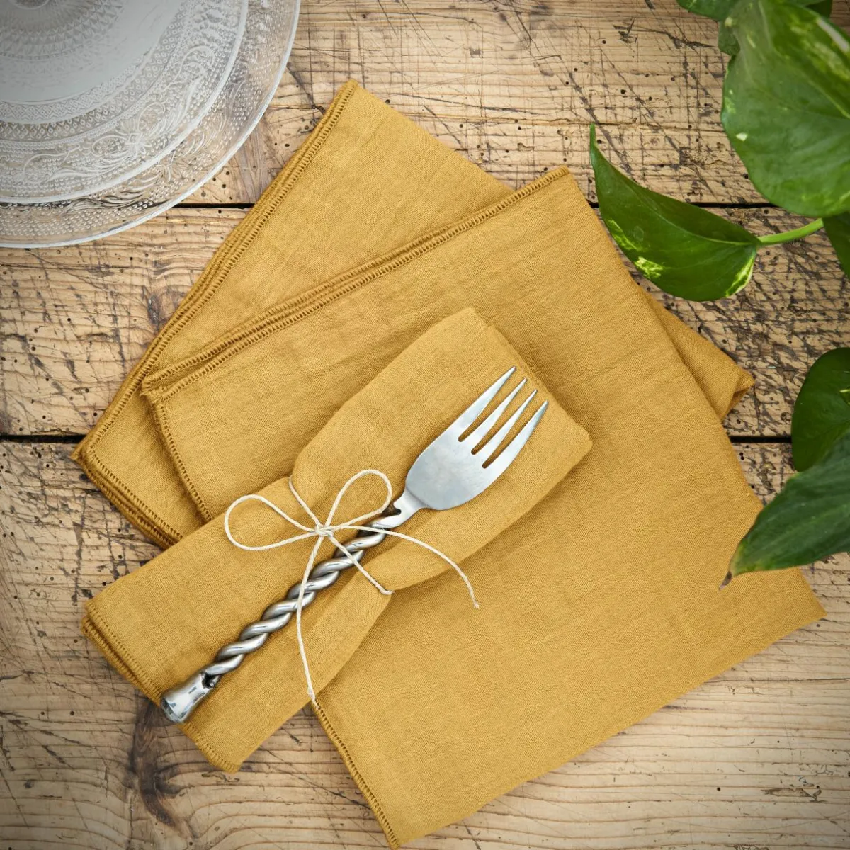 EMINZA Lot de 3 serviettes gaze de coton (40 x 40 cm) Gaïa Jaune safran Discount