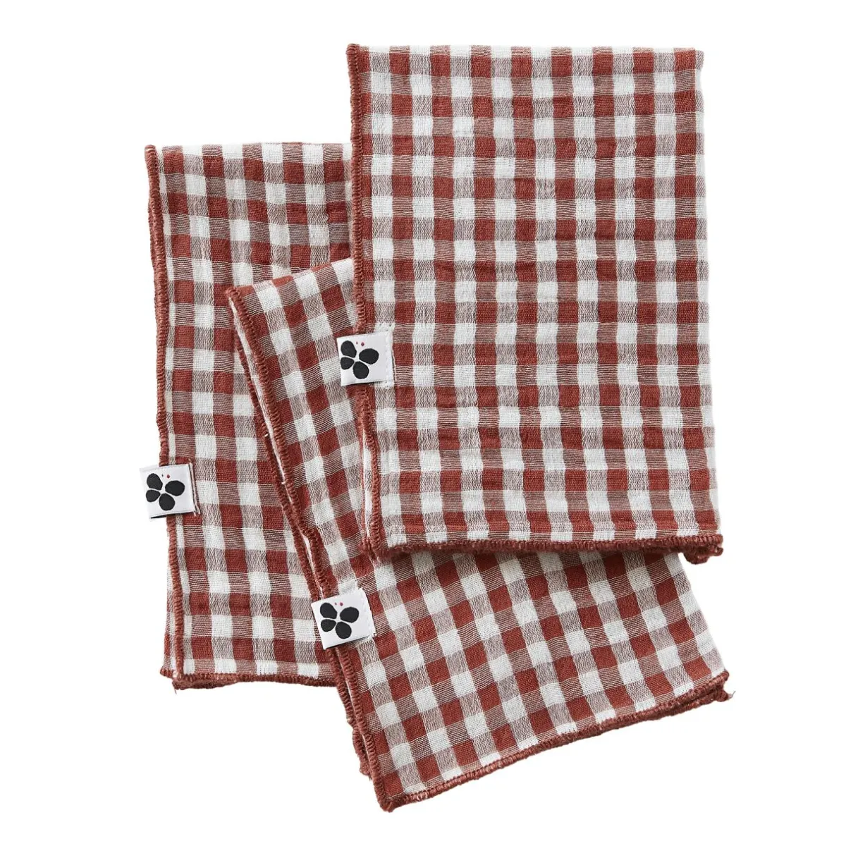 EMINZA Lot de 3 serviettes gaze de coton (40 x 40 cm) Gaïa vichy Terracotta Clearance