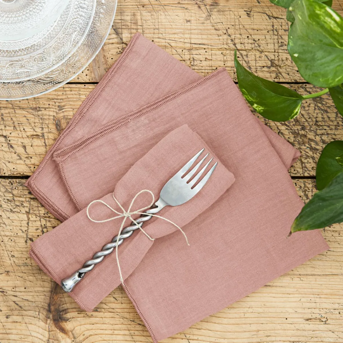 EMINZA Lot de 3 serviettes gaze de coton (40 x 40 cm) Gaïa Rose Pêche Sale