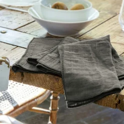 EMINZA Lot de 3 serviettes gaze de coton (40 x 40 cm) Gaïa Gris granit Gris foncé Outlet