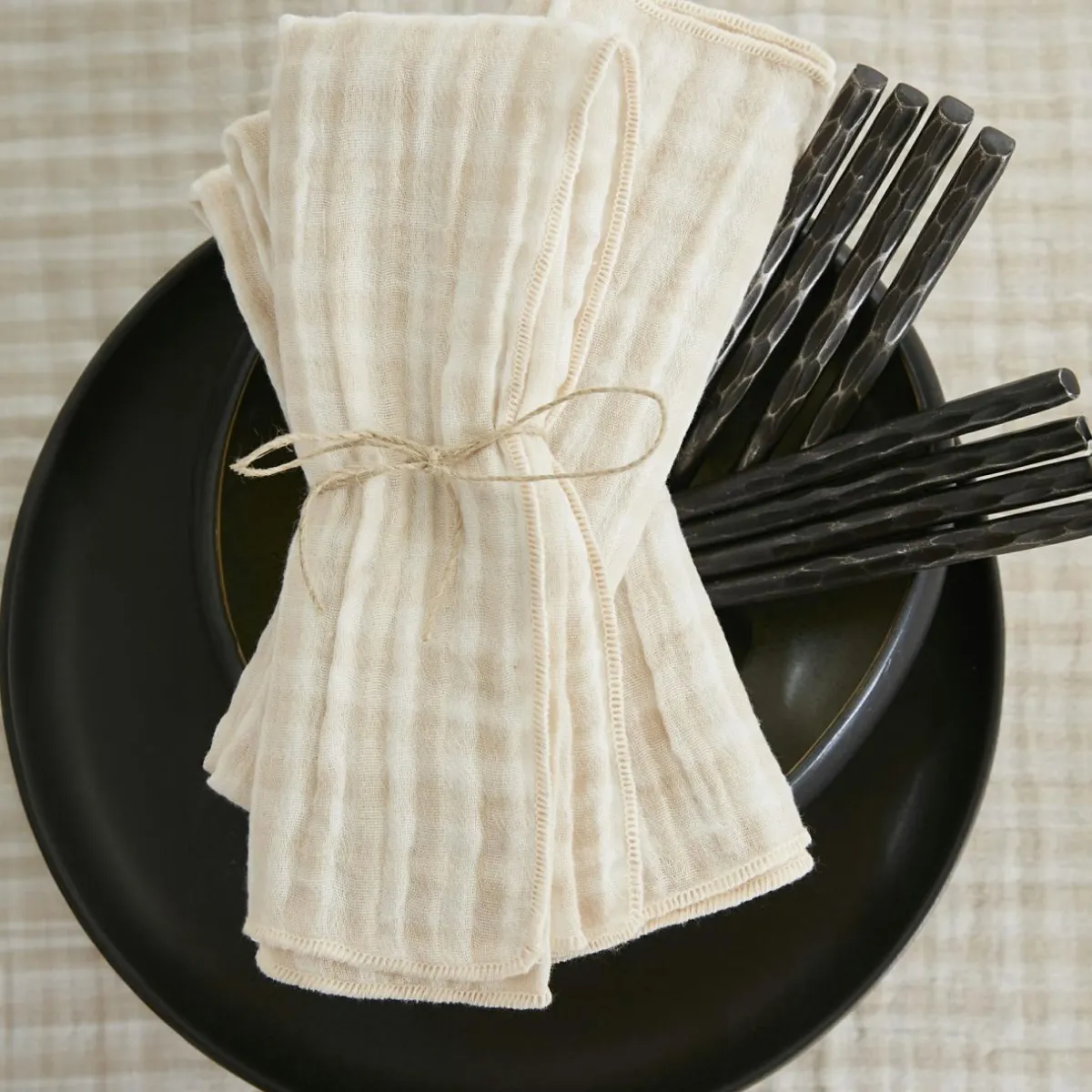 EMINZA Lot de 3 serviettes gaze de coton (40 x 40 cm) Gaïa vichy Beige Hot