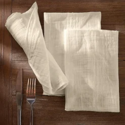EMINZA Lot de 3 serviettes gaze de coton (40 x 40 cm) Gaïa pampa Beige Outlet