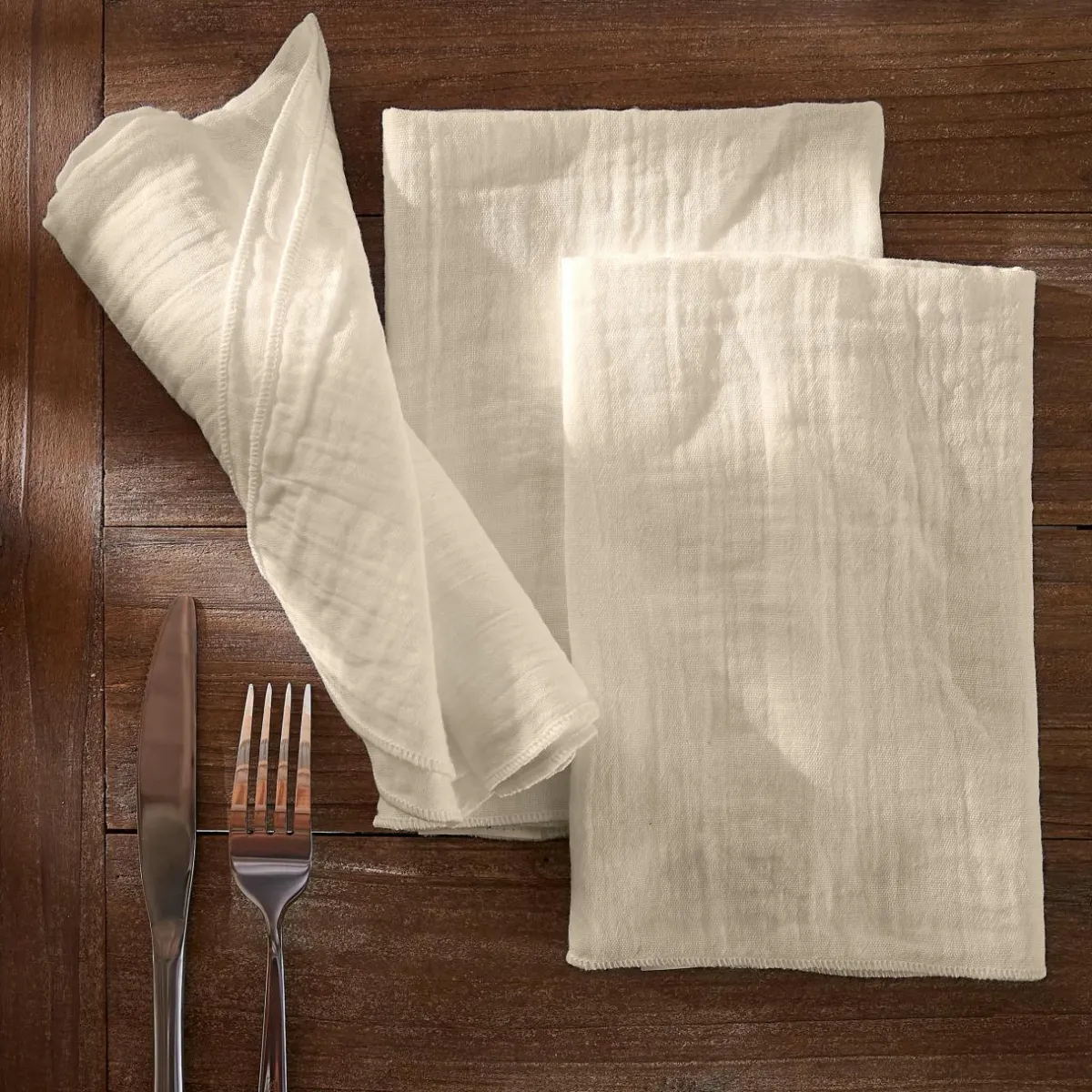 EMINZA Lot de 3 serviettes gaze de coton (40 x 40 cm) Gaïa pampa Beige Outlet
