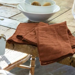 EMINZA Lot de 3 serviettes gaze de coton (40 x 40 cm) Gaïa Terracotta Clearance