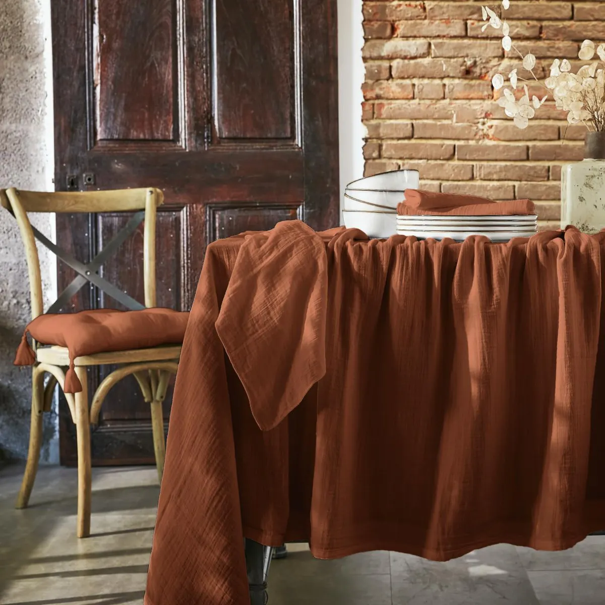 EMINZA Lot de 3 serviettes gaze de coton (40 x 40 cm) Gaïa Terracotta Clearance