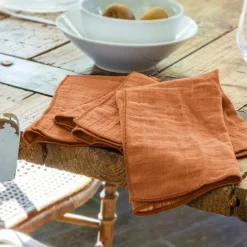 EMINZA Lot de 3 serviettes gaze de coton (40 x 40 cm) Gaïa Abricot Outlet