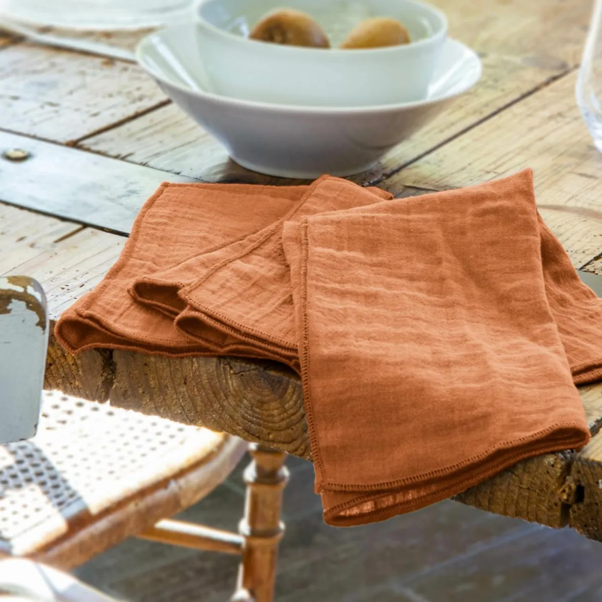 EMINZA Lot de 3 serviettes gaze de coton (40 x 40 cm) Gaïa Abricot Outlet