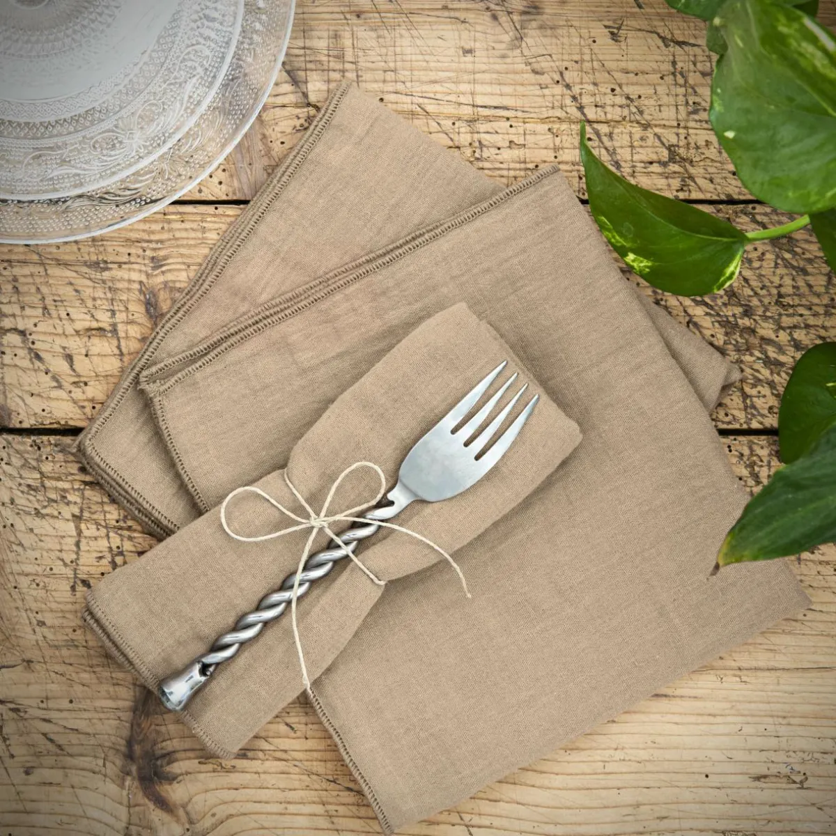 EMINZA Lot de 3 serviettes gaze de coton (40 x 40 cm) Gaïa Ficelle Best