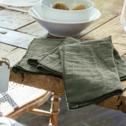 EMINZA Lot de 3 serviettes gaze de coton (40 x 40 cm) Gaïa Vert romarin Online