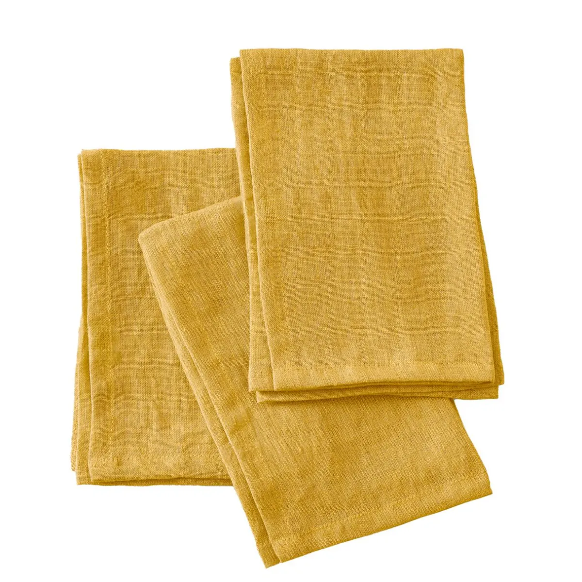 EMINZA Lot de 3 serviettes lin lavé (40 x 40 cm) Louise Jaune moutarde