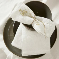 EMINZA Lot de 3 serviettes lin lavé (40 x 40 cm) Louise hes Blanc Online