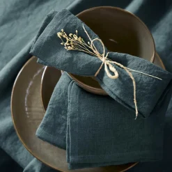 EMINZA Lot de 3 serviettes lin lavé (40 x 40 cm) Louise Gris ardoise New