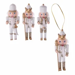 KOOPMAN Lot de 3 soldats Casse-noisette à suspendre (H12 cm) Cy Blanc Or Outlet