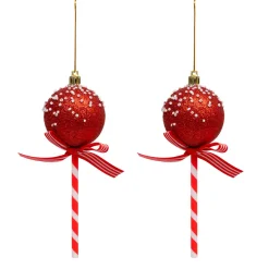 JJA Lot de 2 sucettes à suspendre (H15 cm) Bonbons de Noël Rouge Hot