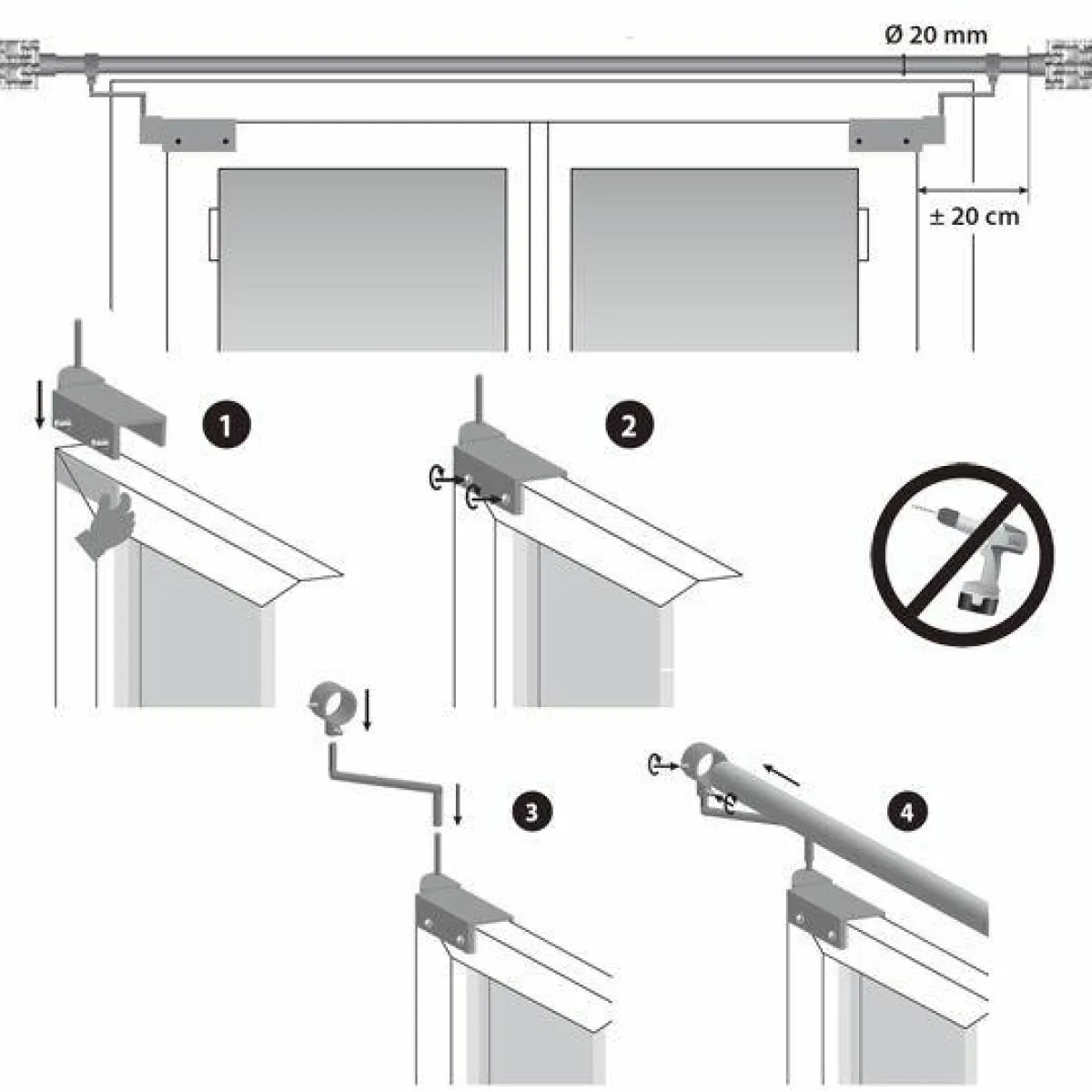 LUANCE Lot de 2 supports Fix'vit (L180 - D20 mm) Blanc Hot
