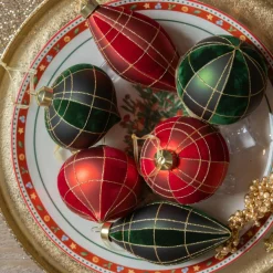 KAEMINGK Lot de 12 suspensions de Noël en verre (D80 mm) Velours Rouge et Vert New