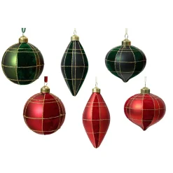 KAEMINGK Lot de 12 suspensions de Noël en verre (D80 mm) Velours Rouge et Vert New