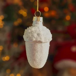 KAEMINGK Lot de 6 suspensions de Noël en verre (H6 cm) Glands de chêne givré Blanc Sale