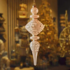 KAEMINGK Lot de 2 suspensions de Noël en verre (H24 cm) Reflet de Minuit Rose Rose poudré Hot