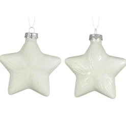 KAEMINGK Lot de 2 suspensions de Noël en verre (H10 cm) Étoiles Céleste Blanc laine Hot