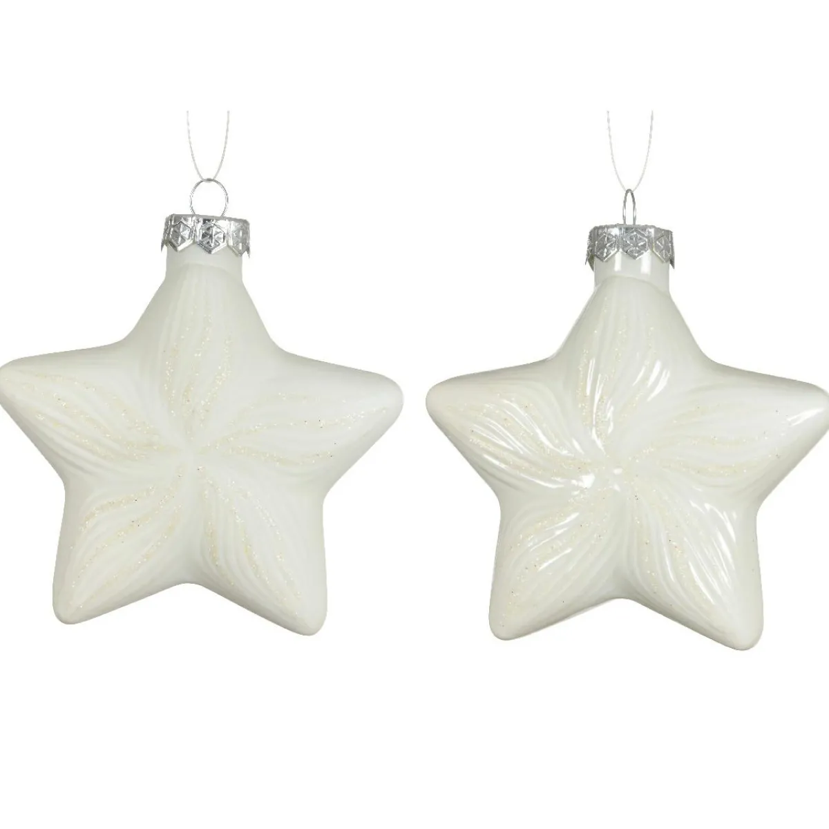 KAEMINGK Lot de 2 suspensions de Noël en verre (H10 cm) Étoiles Céleste Blanc laine Hot