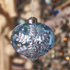 KAEMINGK Lot de 2 suspensions de Noël en verre (D100 mm) Éclat de Noël Bleu Ciel Hot