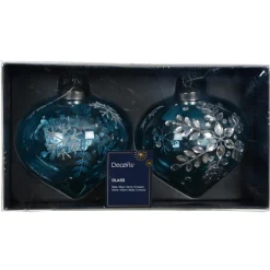 KAEMINGK Lot de 2 suspensions de Noël en verre (D100 mm) Éclat de Noël Bleu Ciel Hot