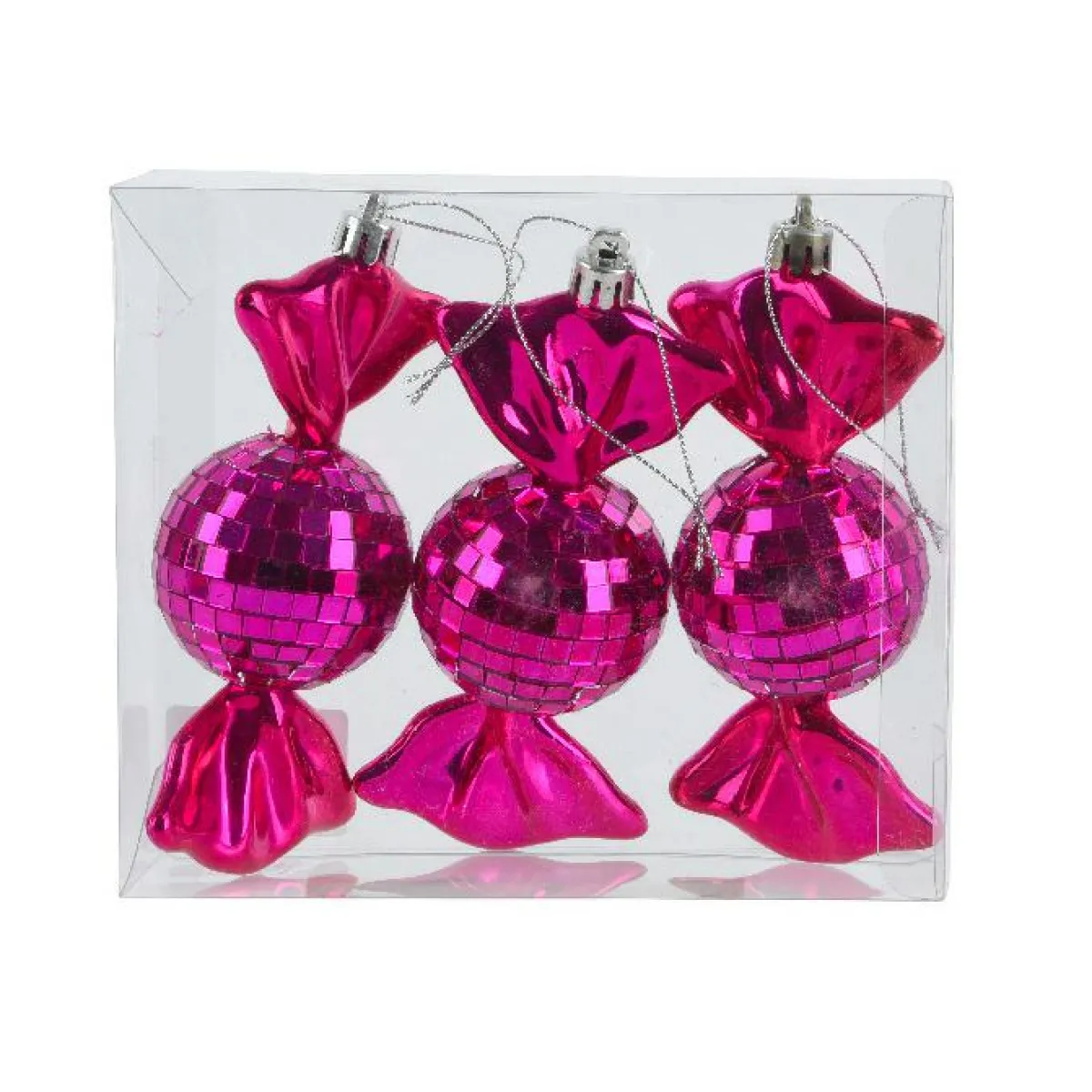 KAEMINGK Lot de 3 Suspensions de Noël en Mousse (H12 cm) Bonbons Disco Rose fushia Fuchsia Clearance