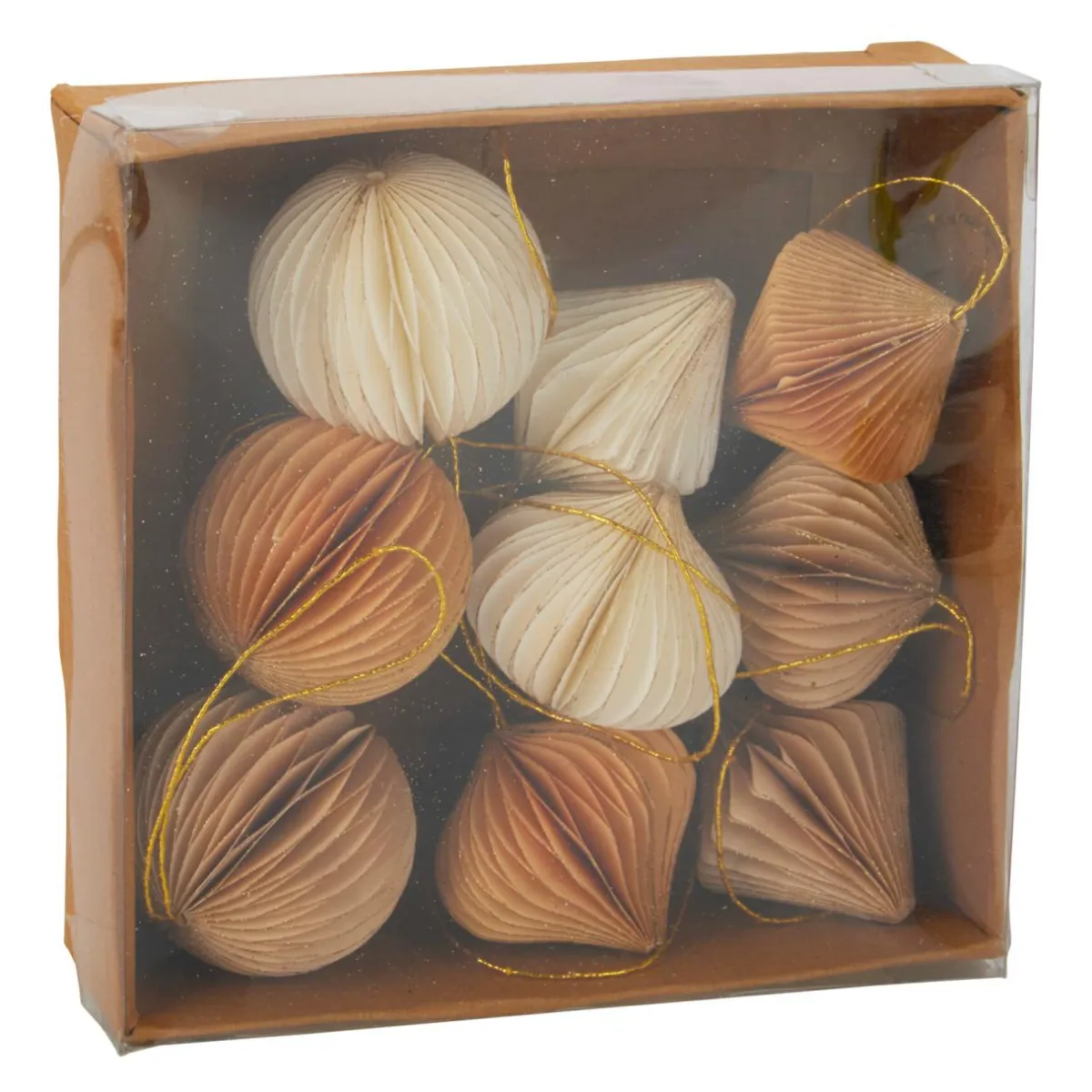 KOOPMAN Lot de 9 suspensions de sapin (D60 mm) Fermeture papier magnétique , blanc et or Beige Clearance