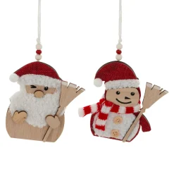JJA Lot de 2 suspensions en bois (H12 cm) Balais de Noël et Rouge Naturel Hot