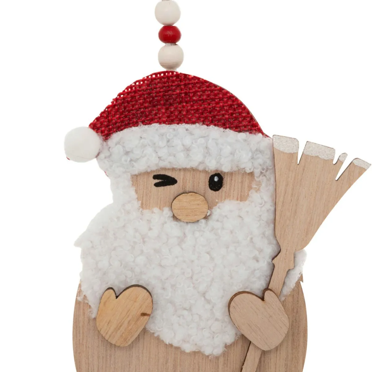 JJA Lot de 2 suspensions en bois (H12 cm) Balais de Noël et Rouge Naturel Hot