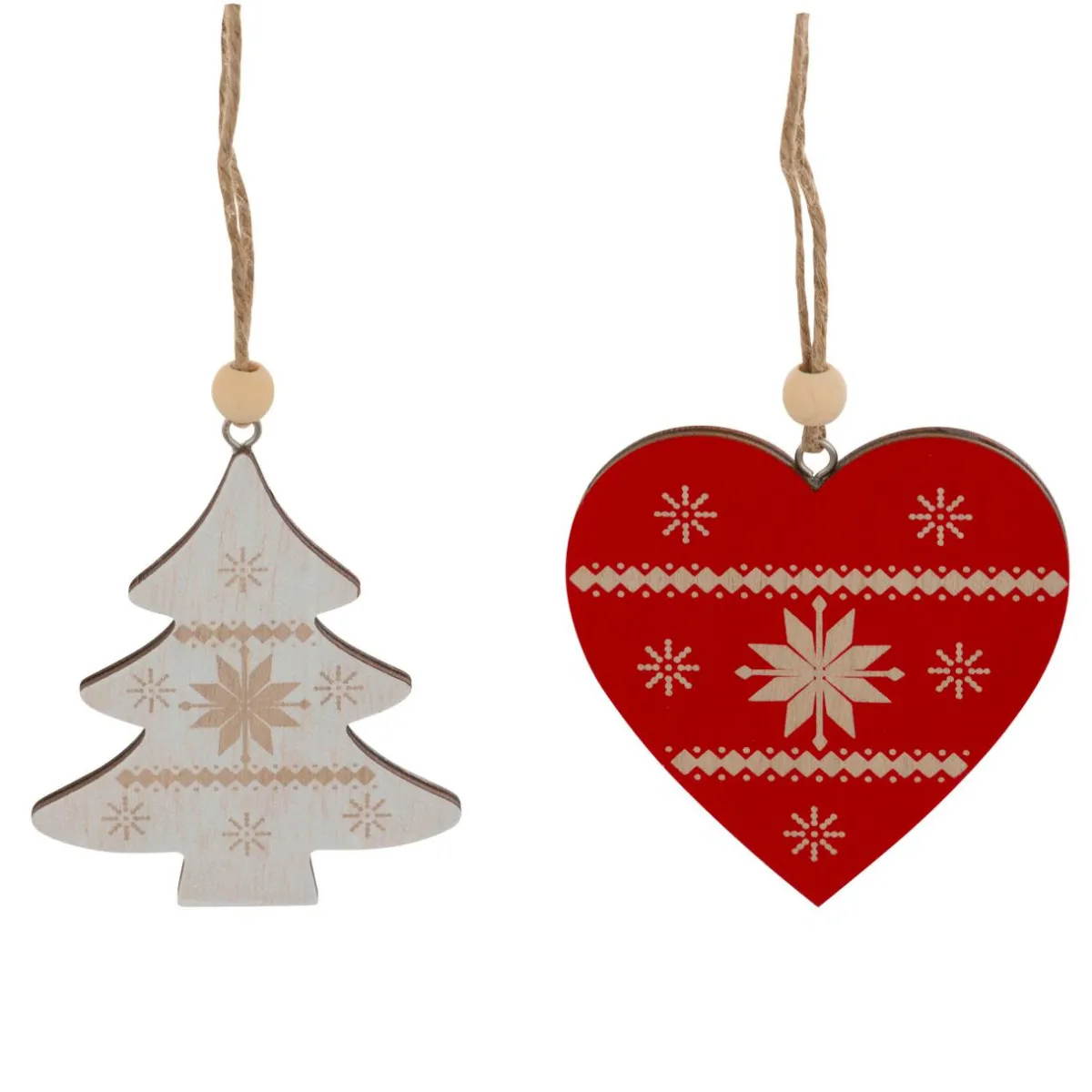 JJA Lot de 2 suspensions en bois (H8 cm) Duo Savoyard Blanc et Rouge Hot