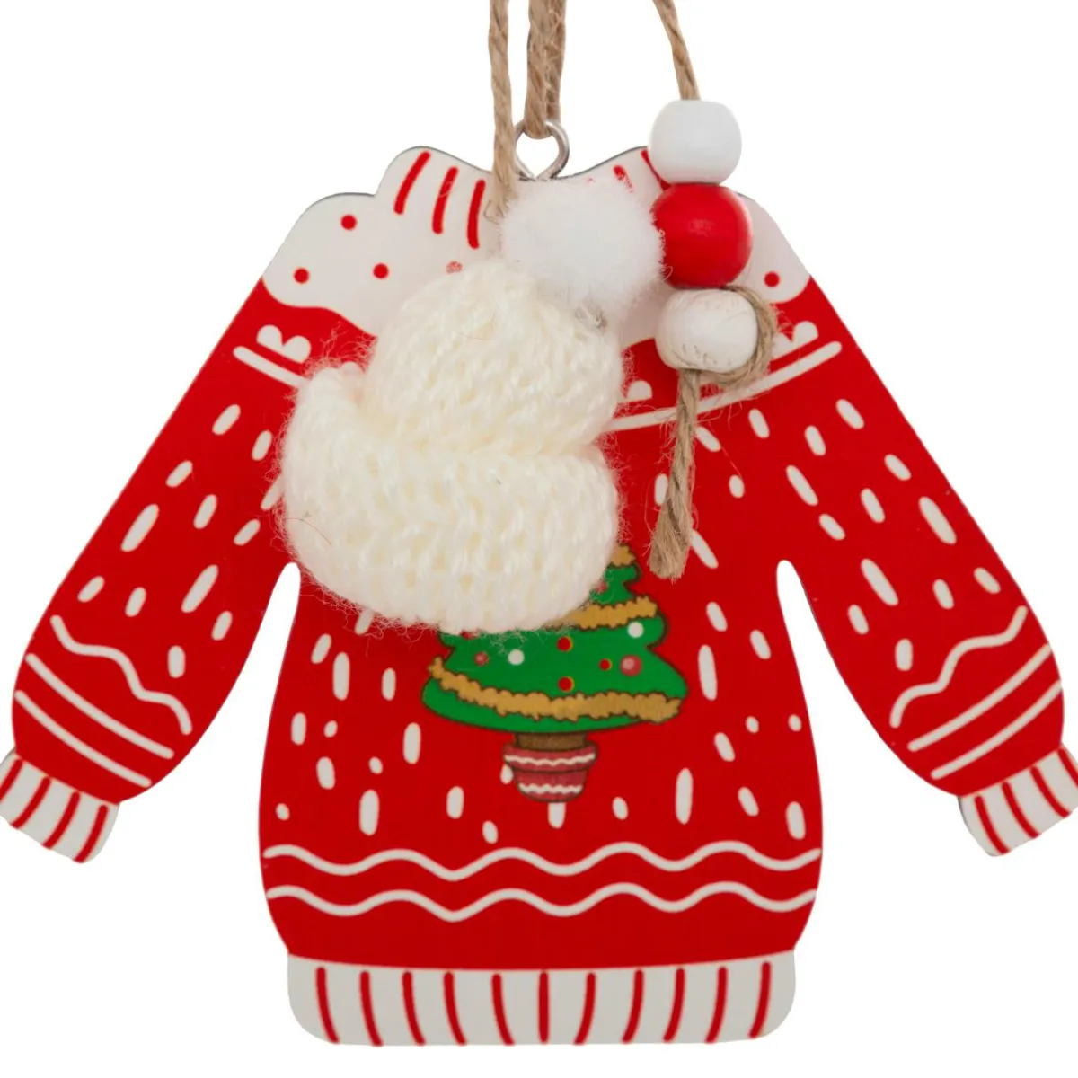 JJA Lot de 2 suspensions en bois (H12 cm) Pull de Noël et blanc Rouge Sale