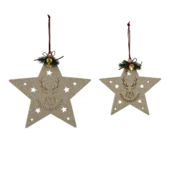 KAEMINGK Lot de 2 suspensions en feutrine (D25-D19 cm) Étoiles douces Naturel Clearance