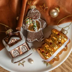 KAEMINGK Lot de 3 suspensions en verre (H11 cm) Délices de Noël Marron Hot