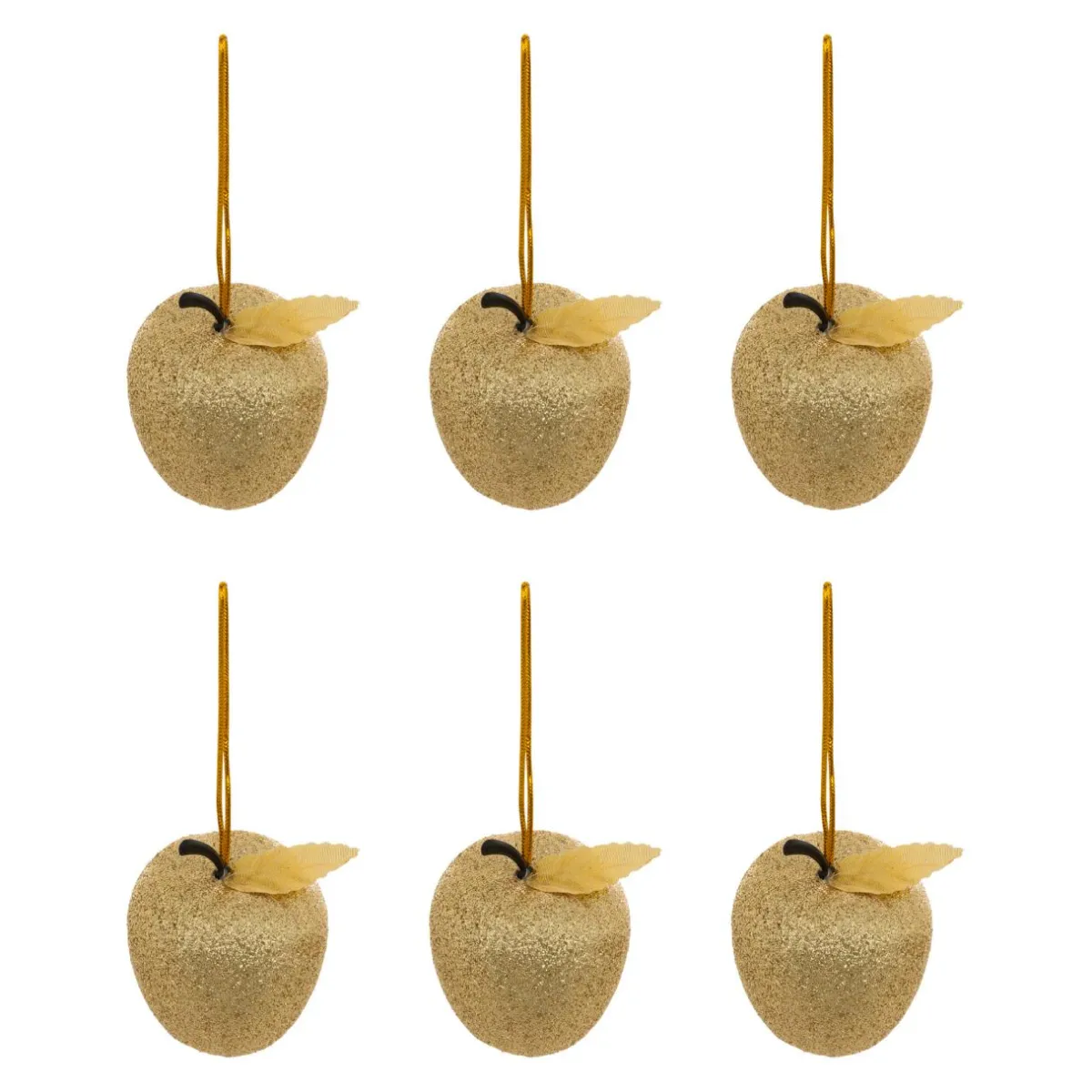 JJA Lot de 6 suspensions (H6 cm) Pommes gourmandes Dées pailletées Or Hot