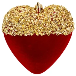 JJA Lot de 6 suspensions (H15 cm) Cœurs et étoiles paillettes Rouge et Or Discount