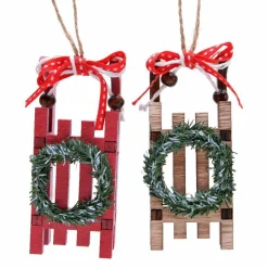 KAEMINGK Lot de 2 suspensions (H10 cm) Luges Couronne d'hiver Rouge Discount