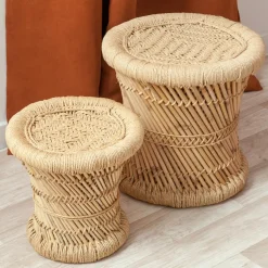 ATMOSPHERA Lot de 2 tables d'appoint (H38-H30 cm) Corde naturelle Beige Outlet