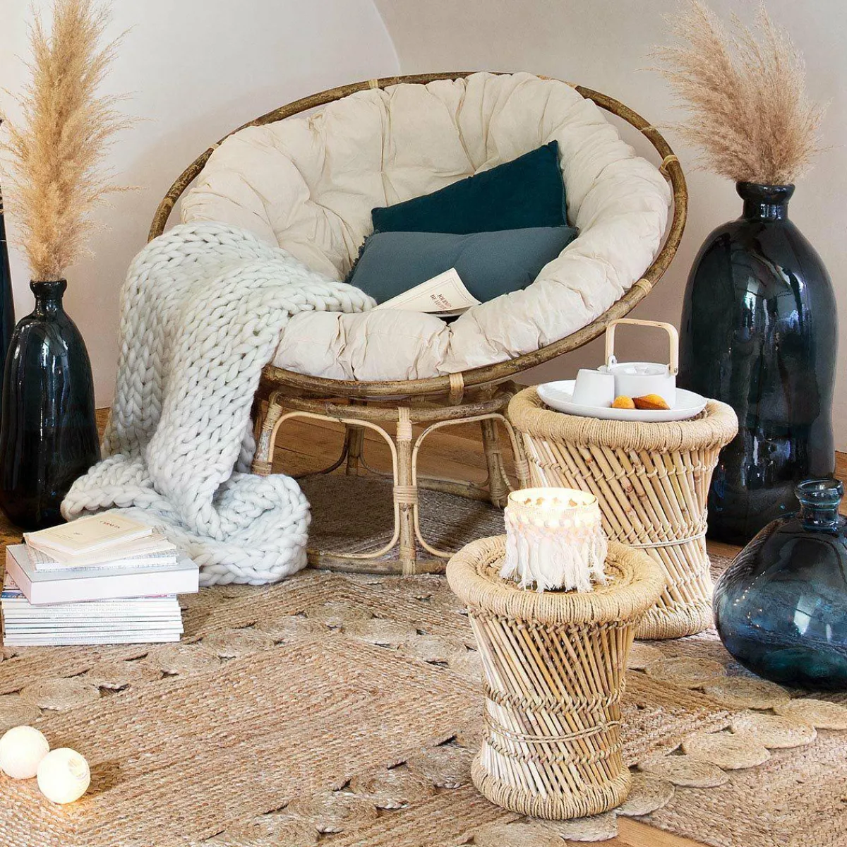 ATMOSPHERA Lot de 2 tables d'appoint (H38-H30 cm) Corde naturelle Beige Outlet
