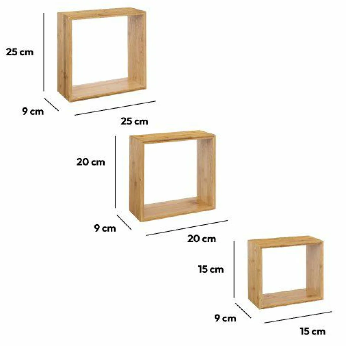 ATMOSPHERA Lot de 3 étagères bambou (H15-20-25 cm) Cube Fixy Naturel Bois Best