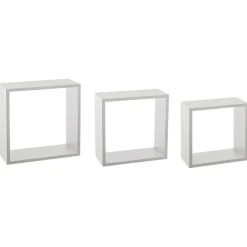 ATMOSPHERA Lot de 3 étagères bois (H24-27-30 cm) Cube Blanc New