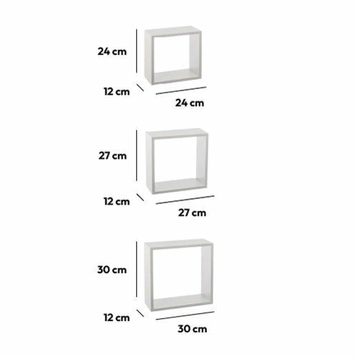 ATMOSPHERA Lot de 3 étagères bois (H24-27-30 cm) Cube Blanc New