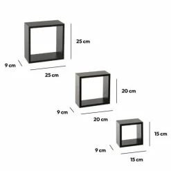 ATMOSPHERA Lot de 3 étagères bois (H15-20-25 cm) Cube Noir Sale